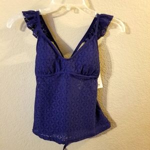 So Juniors New Blue Crocheted Ruffle Tankini Top Size Medium 7/9